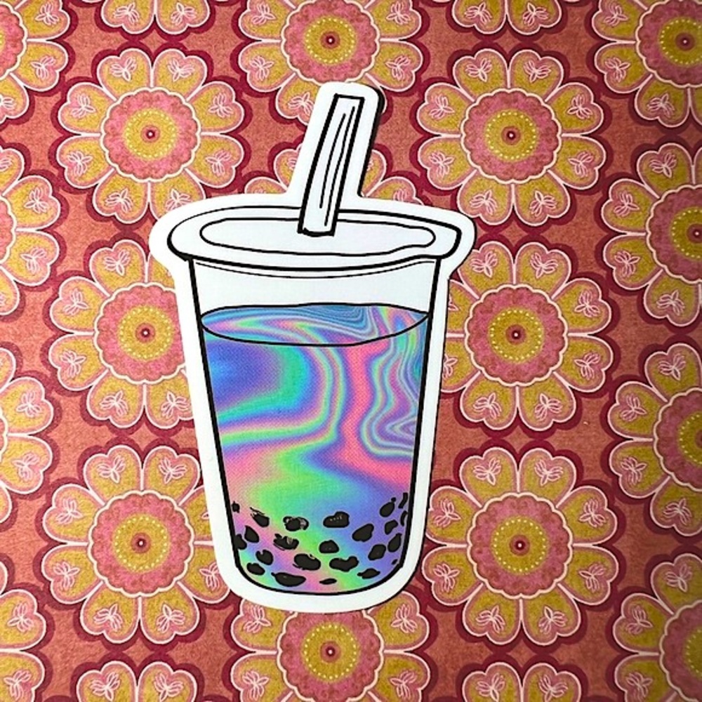 Boba Retro Vintage Groovy Metallic Holographic Foil AESTHETIC Single Sticker